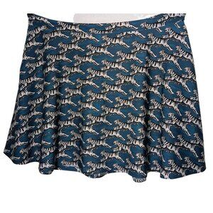 Jete Skater Skirt Plus Size 2X Blue All Over Tiger Print Mini Circle Zip Animal